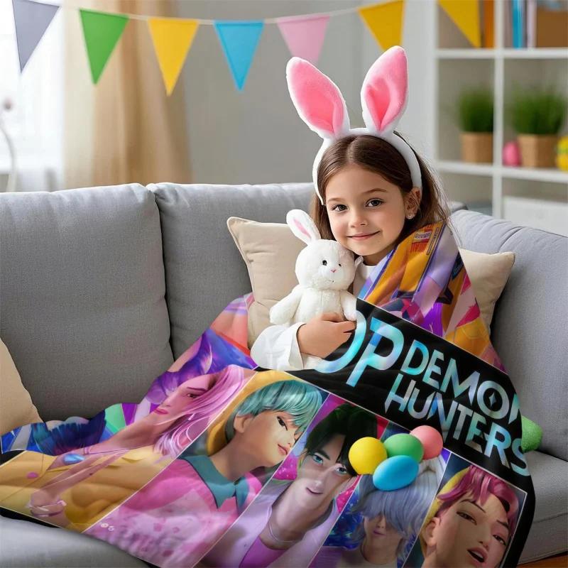 1Pc Flannel Blanket K-Pop De Mon Hunters Hun-Trix Blanket Quality Soft Warm Throw Blanket Winter Kids Couch Bed Fluffy Bedspread