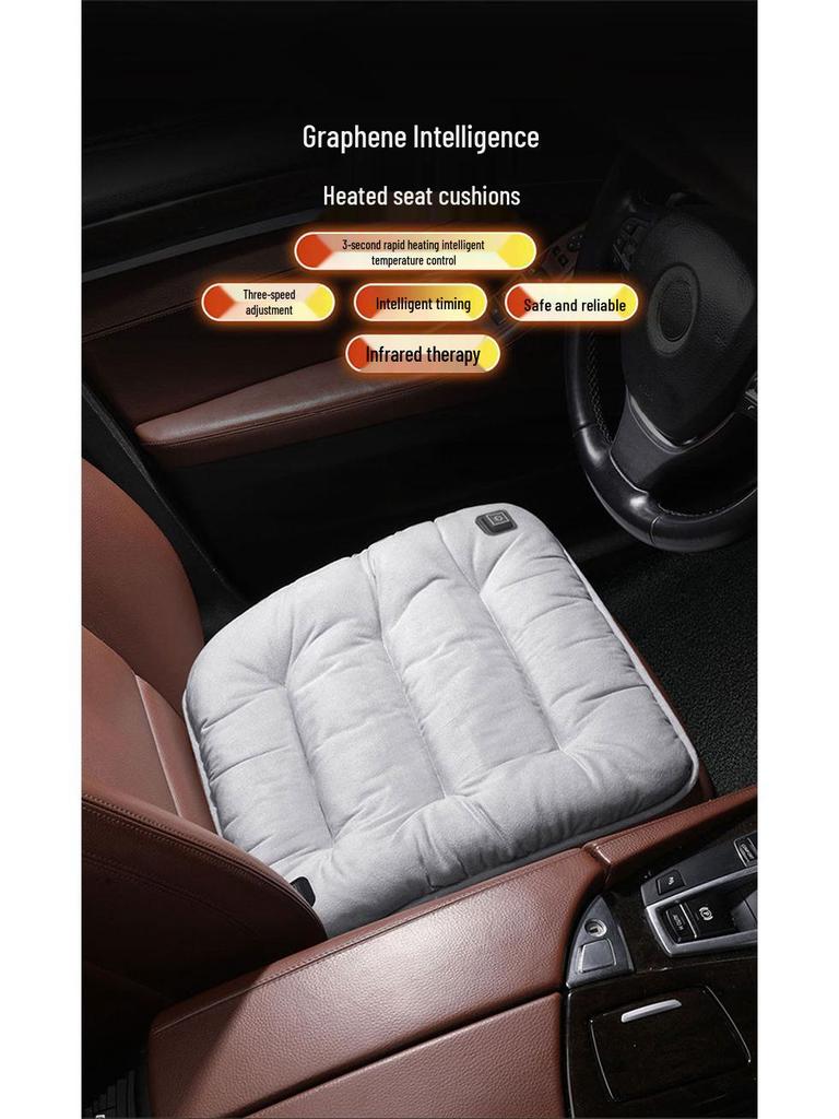 USB Heated Car Seat Cushion - Thick Plush Graphene Pad for Winter