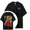 Vintage Black Oversized Short-Sleeve T-Shirt Featuring Disney Pixar Cars Lightning McQueen Piston Cup Racing Poster Graphic Print with Number