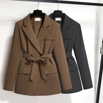 Retro Brown Suit Jacket for Women In Autumn New Loose and Versatile Casual Belt Waist-hugging Suit