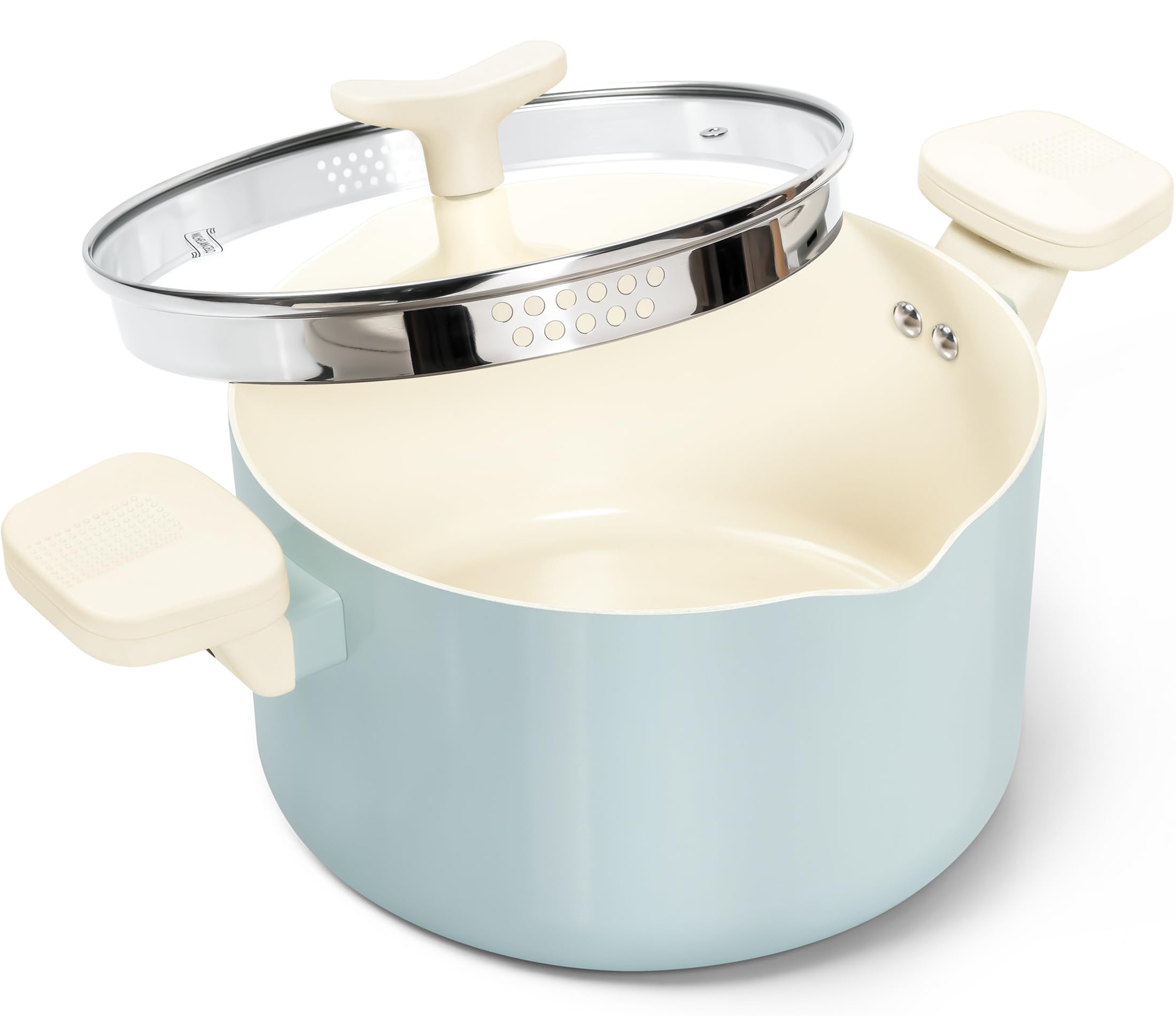 

MICHELANGELO 6QT Гранітне Антипригарне Каструля для Бульйону з Кришкою Каструля для Пасти з Ручками, що Закручуються та Фіксуються Багатоцільова Каструля Посуд синій