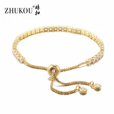 Adjustable Pull-Out Bracelet Zircon Bracelet Rough Chain For Sale, Plated With Real Gold Non-Fading High Quality 3Mmvl5