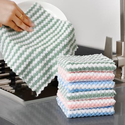 5Pcs Kitchen Cleaning Dish Cloth Superfine Fiber Rag Strong Water Absorption Powerful Decontamination Quick Drying Dish Cloth