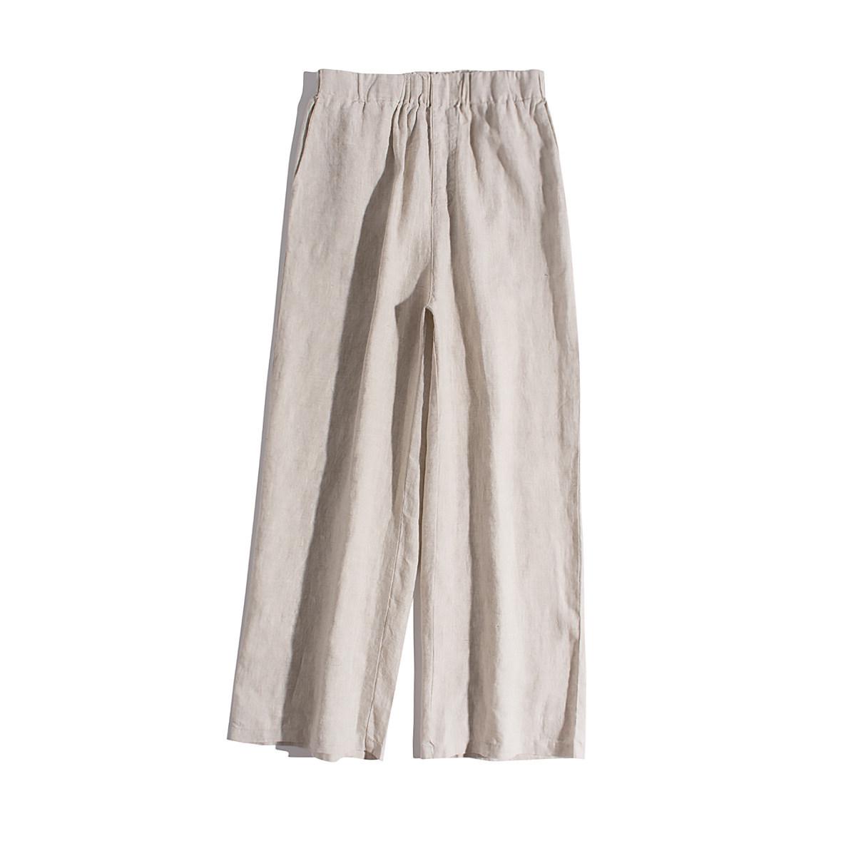 

Classic Loose Straight Wide-Leg Pants - 14-Count Linen, Cropped/Full-Length, Comfortable Artistic Design #22620 Small Лляний