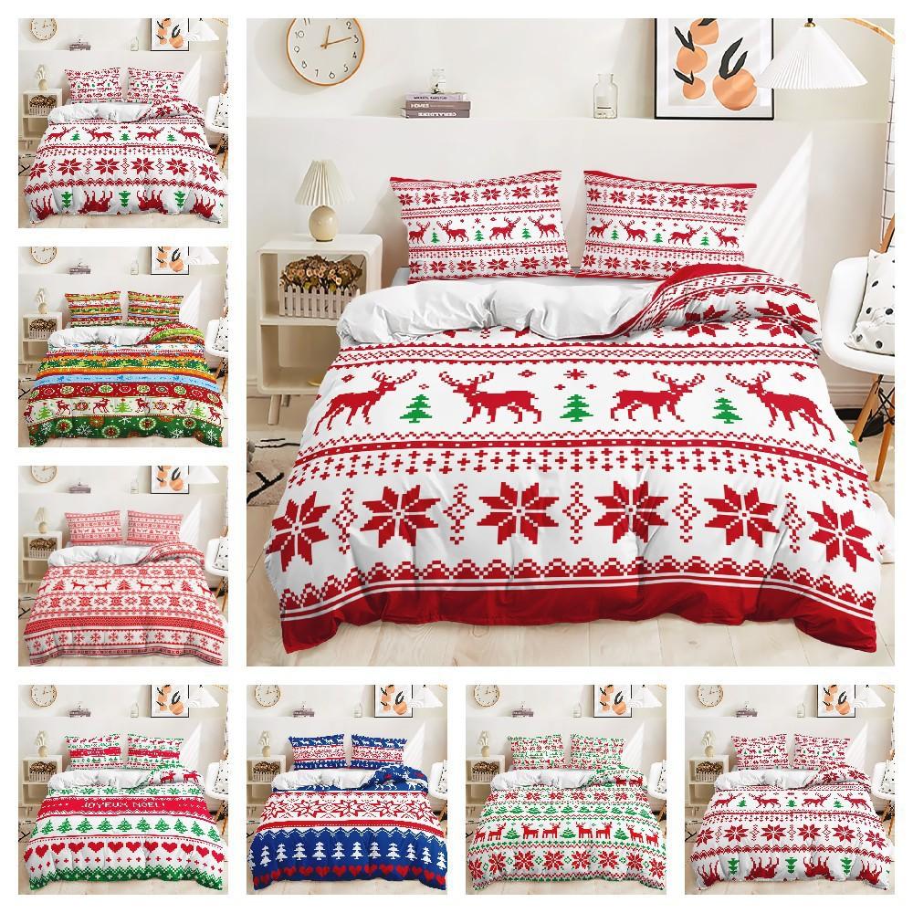 Bed Three-Piece Christmas Quilt Cover 3D Digital Printing Kit Pillowcase