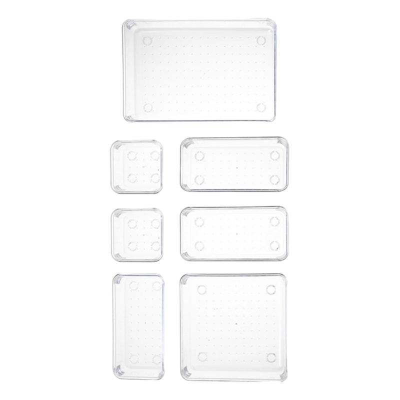 

7PCS/Set Transparent Desktop Storage Box ins Desk Drawer Organizers Set Plastic Bathroom Sundries Makeup Cosmetic Organizer