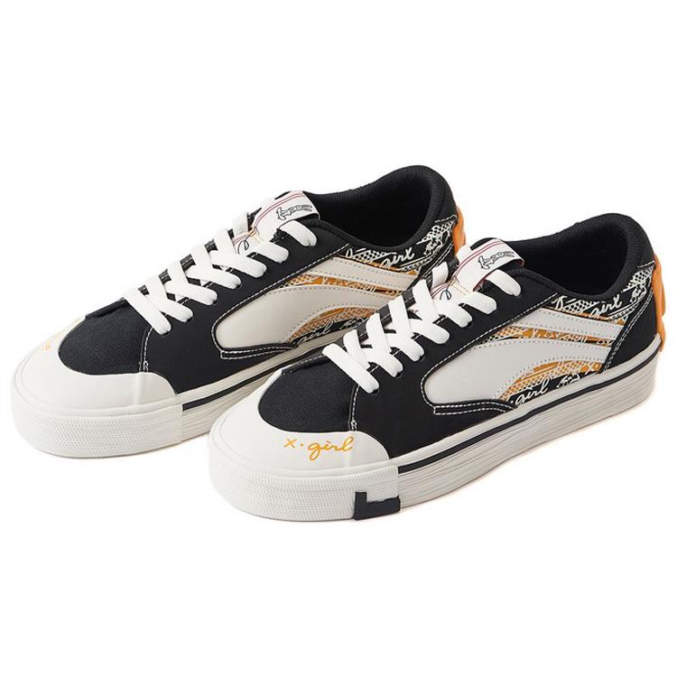 New X Girl X LiNing Wave Skateboard Cans Anti Slip Wear Resistant Low Top Skateboard Shoes Women's Black White Yellow AGCQ572-1