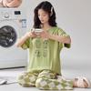 Short-sleeved long pants pajamas women's summer cartoon cute can be worn outside plaid loungewear imitation cotton suit summer thin