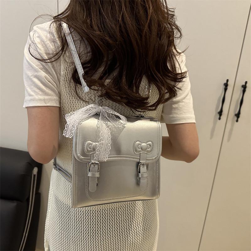 Fashion Bow College Style Backpack For Women With Pu Material And Stitching Details For Daily Use