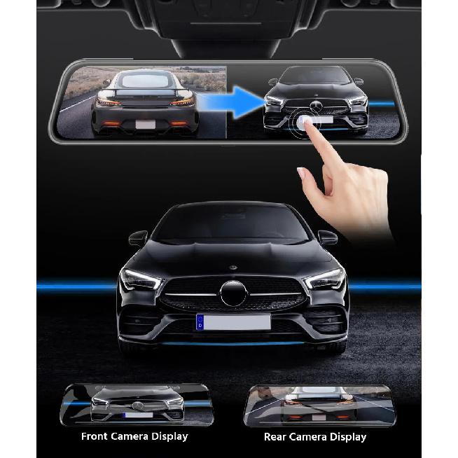 E-ACE 10 Inch Car DVR Mirror Video Recorder 1080P Touch Screen Dashcam For Car AHD Lens Streaming Driving Recorder Dash Camera