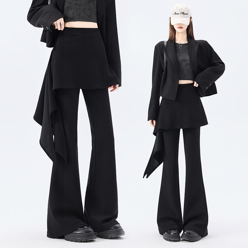Women's 2026 Spring High-waisted Micro-flare Pants with Ribbon Detail: Slimming, Elastic, and Stylish