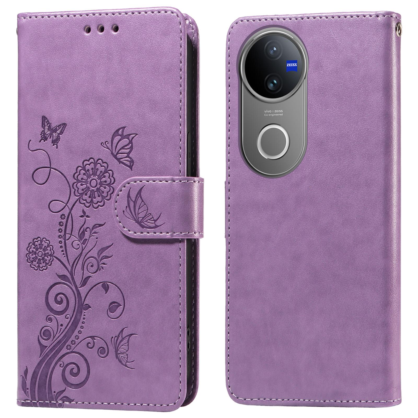 

Для vivo V50 5G Чохол Метелик Квітковий Відбиток Гаманець Підставка Шкіряний Чохол для Телефону Purple