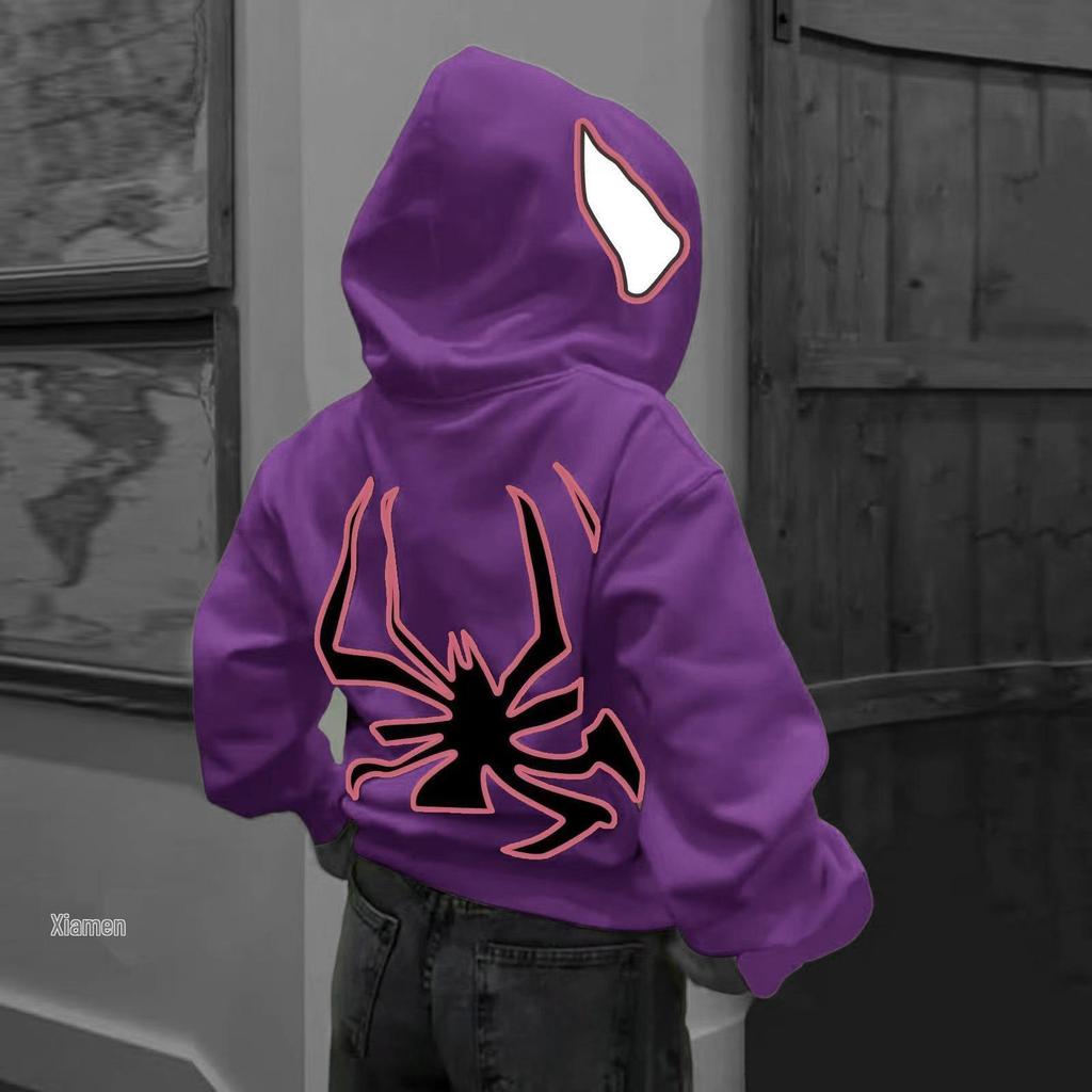 2023 Halloween Unisex Y2K Spider-Man Zip Hoodie - Loose Fit, Large Size for Couples