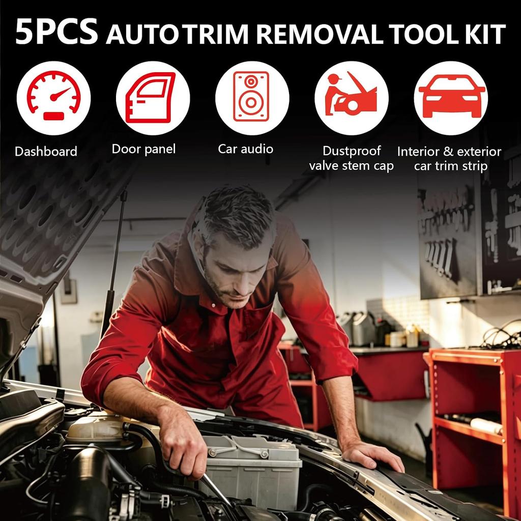 5Pcs Car Trim Removal Tool Kit, Plastic Pry Tools and Clip Remover for Automotive Interior Door Panel, Dashboard, Upholstery and Audio System Repair,