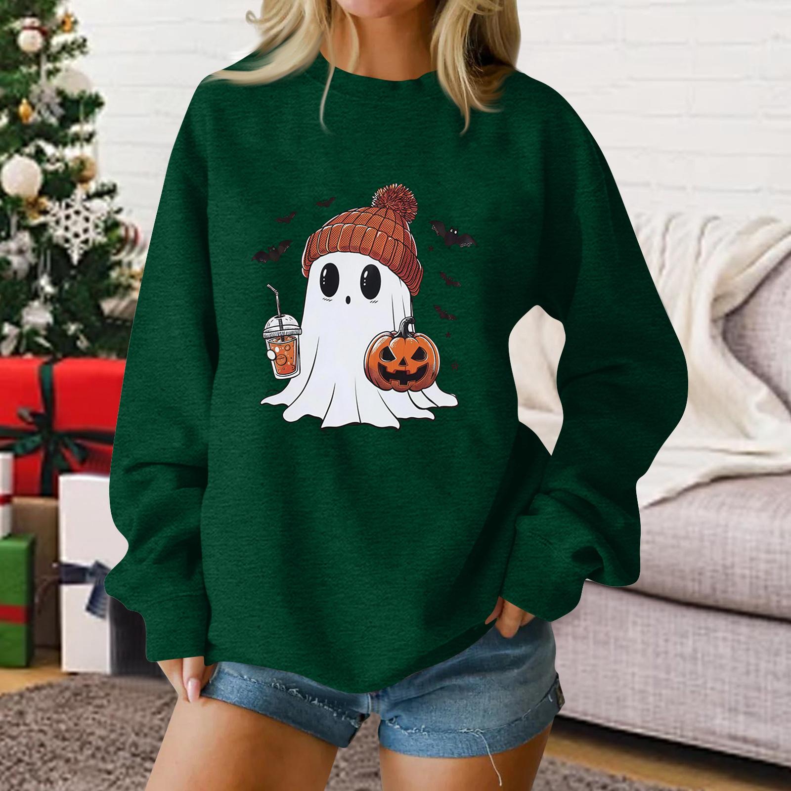 Ladies fashion casual Halloween printed pullover sweater L