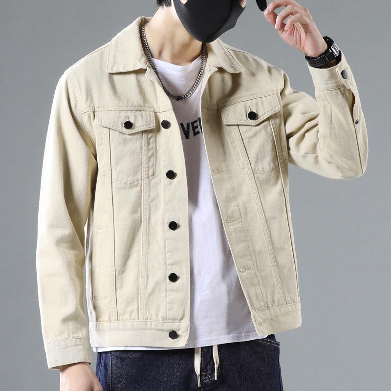 Pamuklu Kot Ceket Erkek İlkbahar ve Sonbahar Kore Versiyonu Bol Moda Hepsi Bir Arada Kargo Ceket Büyük Beden Beyaz Kot Giysiler