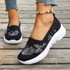 Damskie Buty Płaskie, Rozmiary Plus Size, Haftowane Buty Codzienne, Oddychające Tkane Fly Weave Wsuwane Buty Lazy dla Kobiet