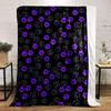 Purple and Outlined Paw Prints Scattered On a Black Background. for All Seasons Blanket Lunch Break Throw Gift