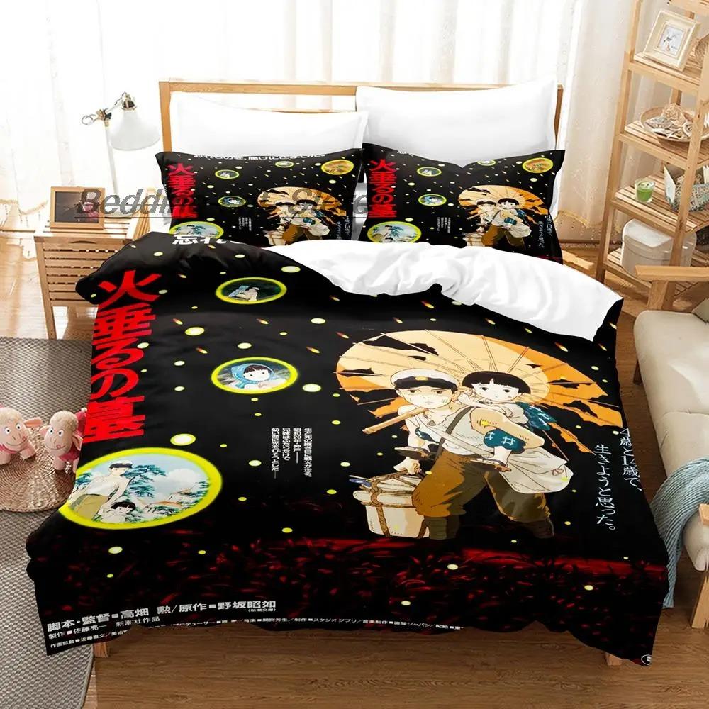 New Grave of the Fireflies Bedding Set Single Twin Full Queen King Size Bed Set Aldult Kid Bedroom Duvetcover Sets Kawaii Anime