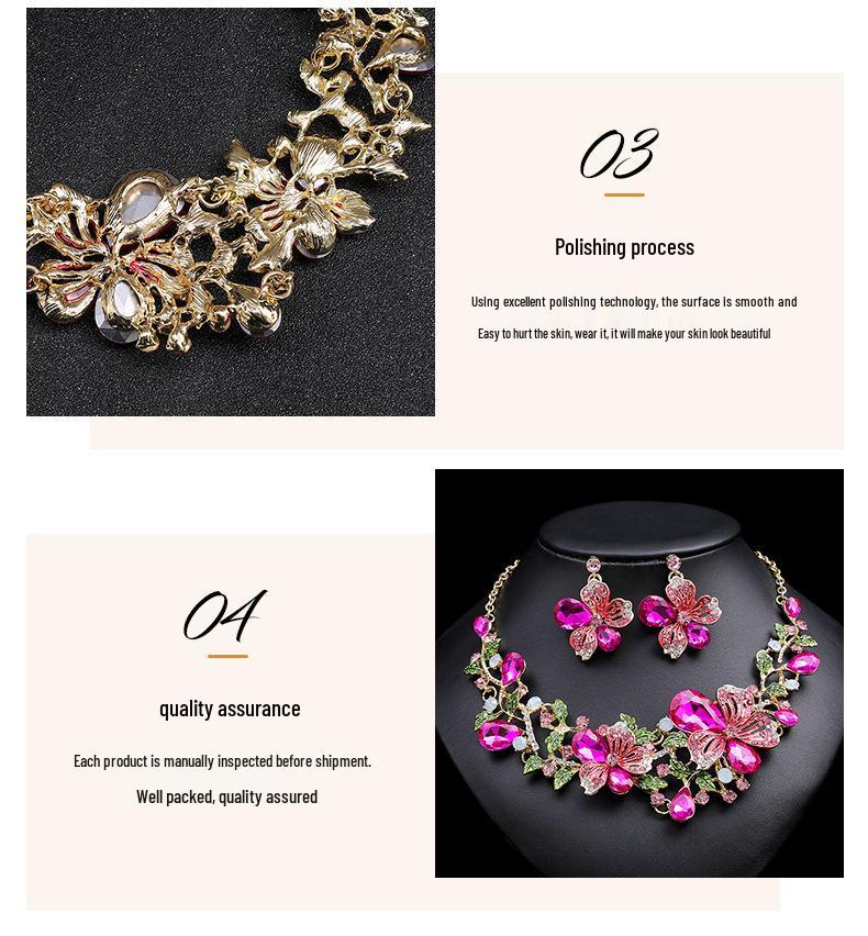 Exaggerated Luxury Necklace & Earrings Set: Colorful Floral Design for Bridal Gowns