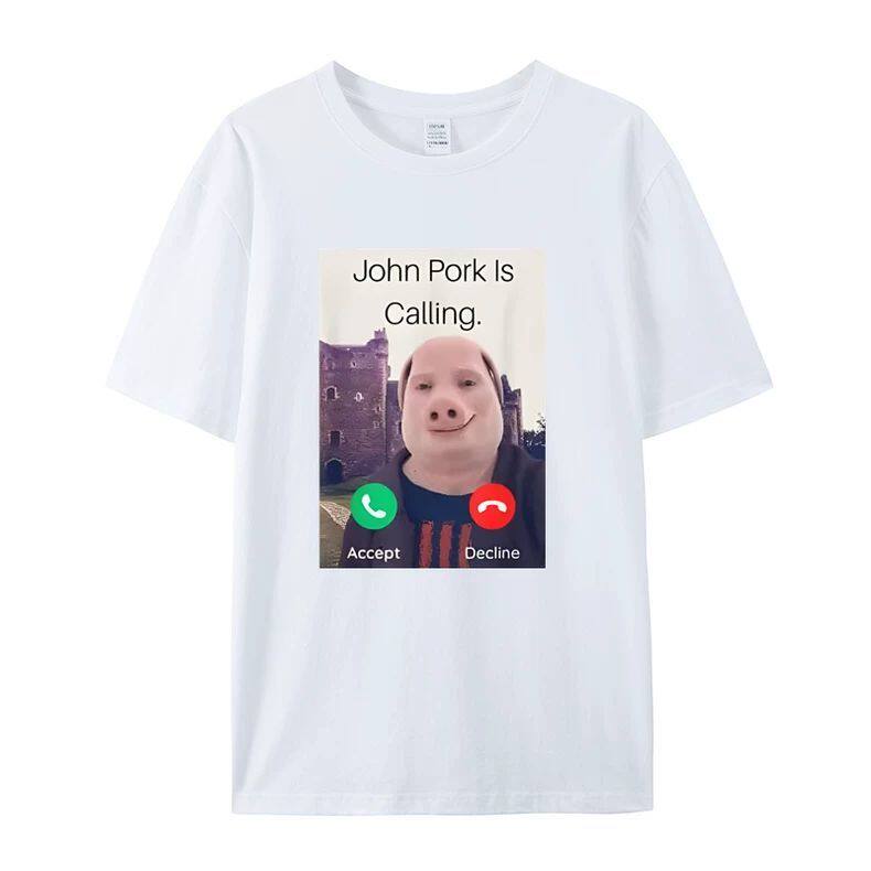 John Polk Is Answering A Phone Call on A Humorous and Interesting Pig Lover Printed Tshirt for Unisex and Women Casual Tshirt