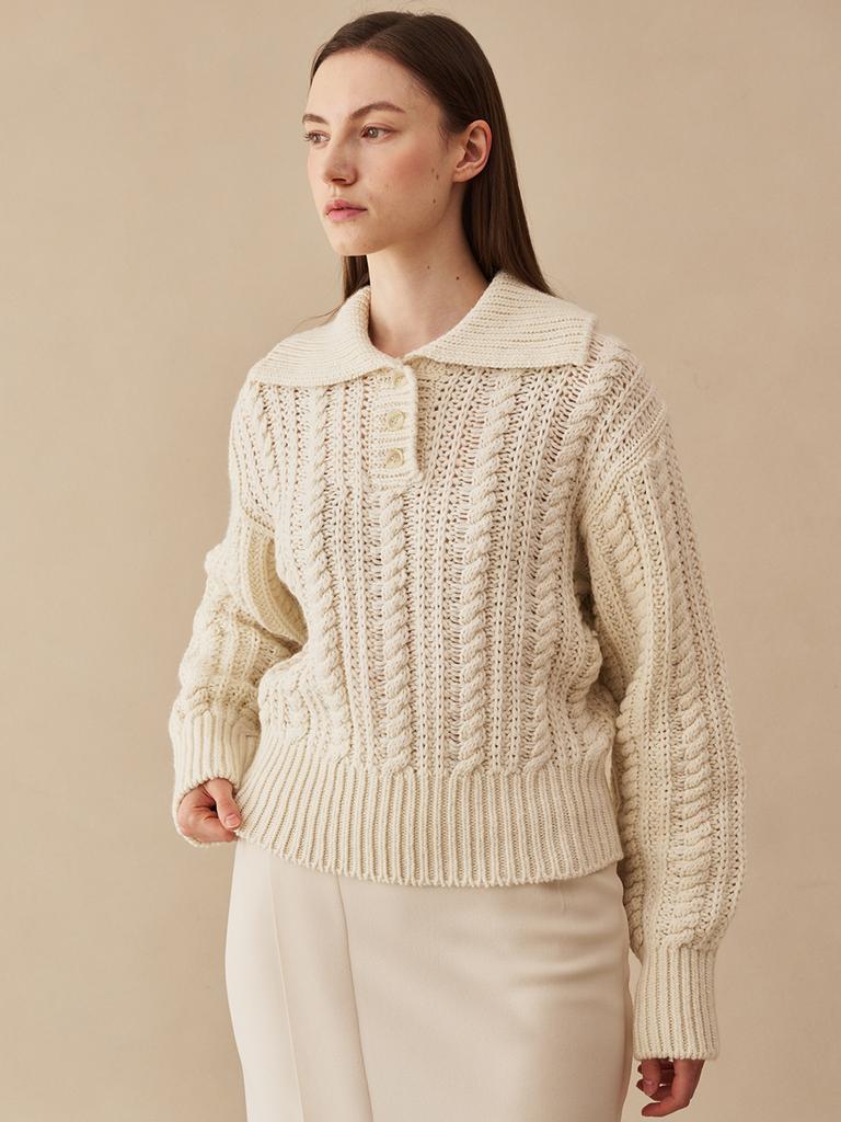 NOUVE Cable Collar Wool Knit - Ivory
