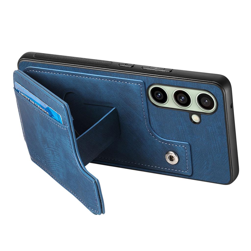 For Samsung Galaxy S24 FE Case Zipper Card Holder Kickstand Leather + PC + TPU Phone Cover
