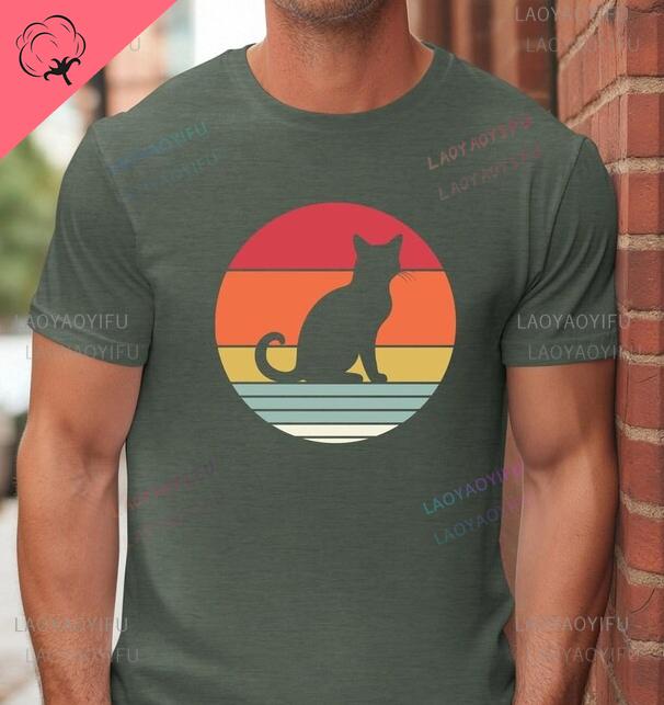 Retro Cat Printed TShirt Casual Style Tee New Arrival for Animal Lovers Streetwear Oneck Aesthetic Shortsleev Harajuku Tops