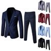 2 adet/takım erkek iş Blazer takım elbise pantolon seti yaka uzun kollu tek düğme cepler takım elbise ceket Slim Fit uzun pantolon iş giysisi