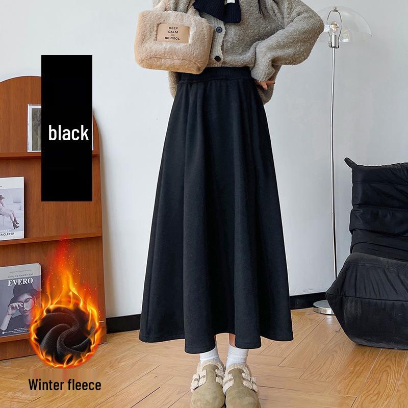 Women s Gray High-Waisted Slim Fit A-Line Skirt, Autumn 2025 Mid-Length Umbrella Design with Velvet and Extra Thickness L (115-130 jin)