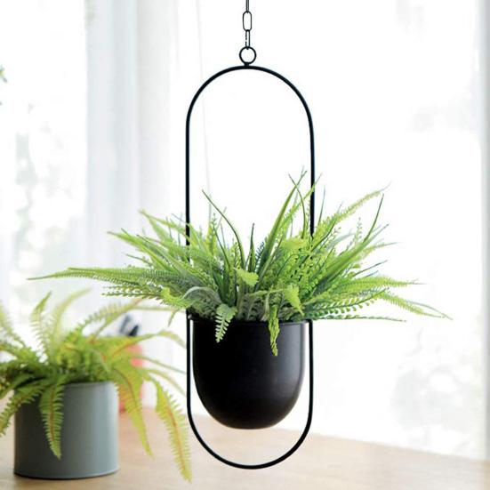Modern Hanging Planter Geometric Iron Flowerpot with Hanging Chain Wall Ceiling Planter Hanger Houseplant Holder Pot for Indoor Outdoor Decoration
