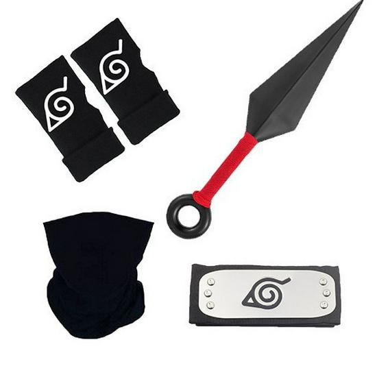 Available: Kakashi Mask, Naruto Kunai & Shuriken, Konoha Headband Set