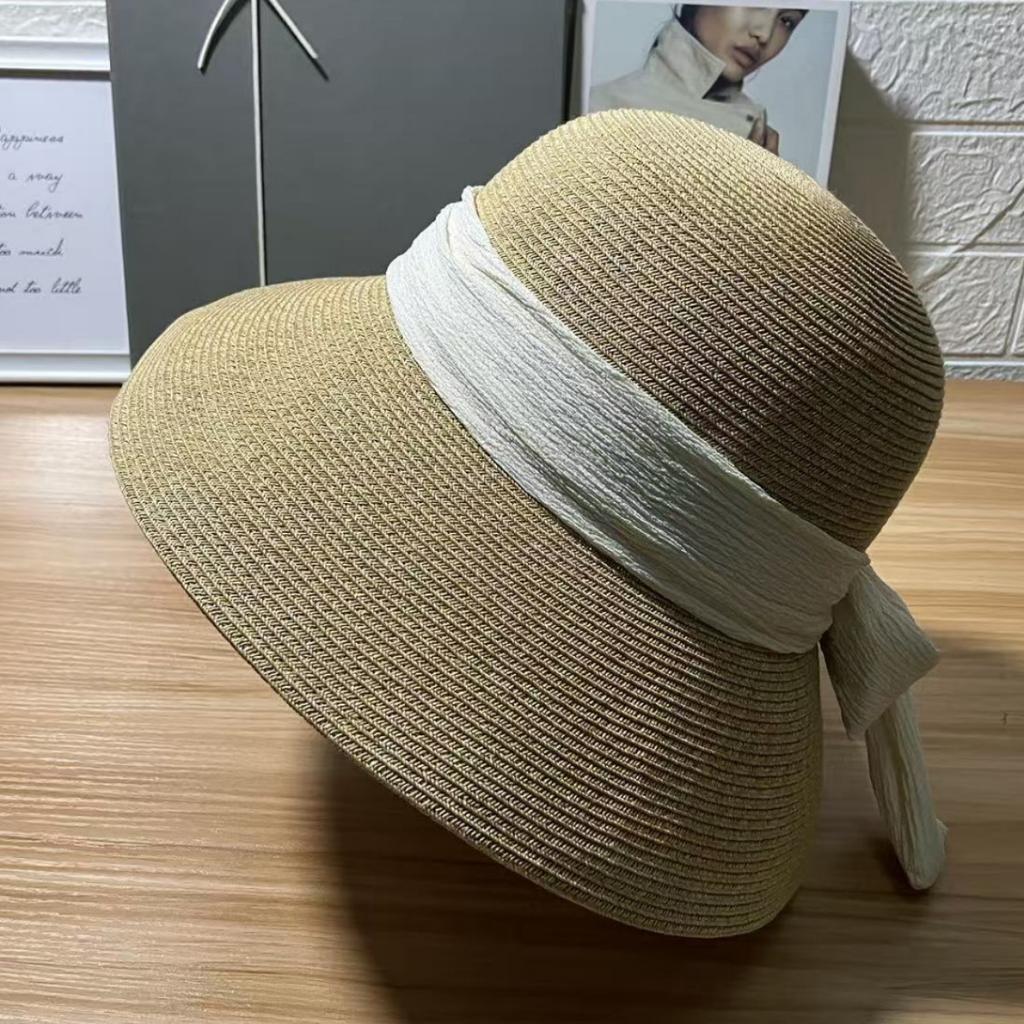 New straw hat seaside hat sun hat foldable large brim bucket hat women's sunscreen ultraviolet sun hat