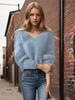 V-Ausschnitt Einfarbig Damen Strickpullover - Imitation Nerz Samt, Lockere Passform für Herbst & Winter