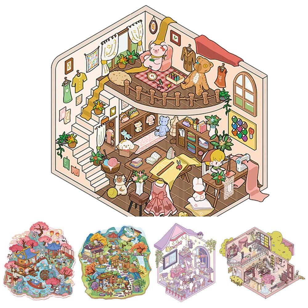 Multi Style Miniature Scene 3D Stickers DIY Visual Stacking Sticker Hand Account Stickers