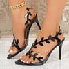 Damen High Heels Sandalen Sexy Spitze Designer Strass Blatt Verzierungen Stiletto Sandalen Sommer Mode Luxus Pumps