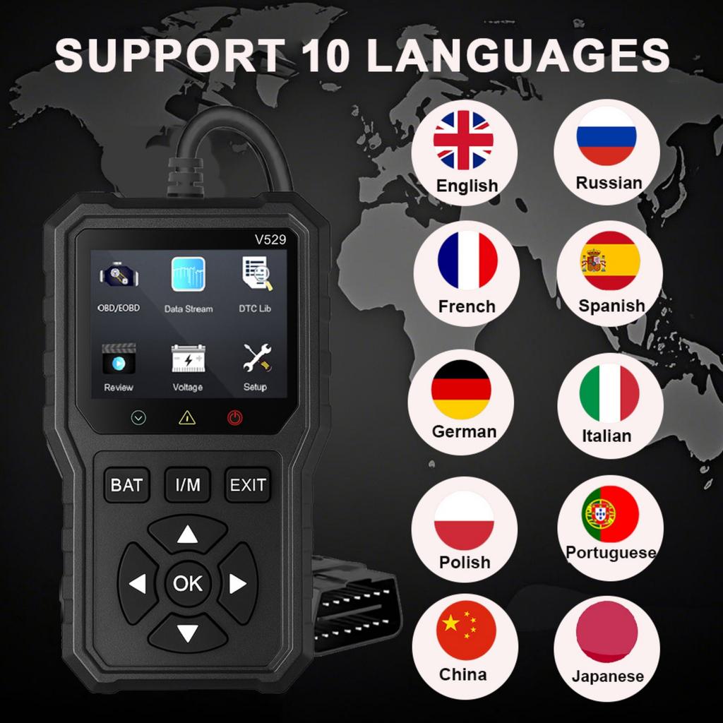 2025 New Car OBD2 Scanner Diagnostic Tool Code Reader Full OBDII Diagnostic FOXSUR V529 Battery Voltage Test Real time Data