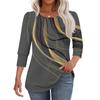 Women's Fashion Casual Color Block Stitched Print Round Neck Seven-sleeve T-shirt Top