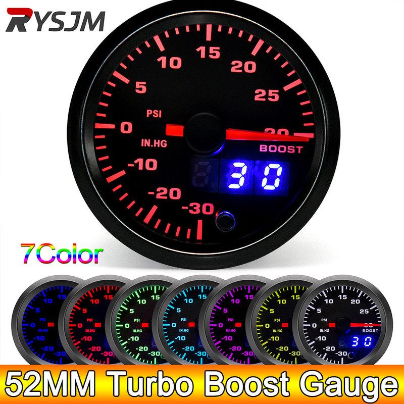 AD 7 Colors Backlight Dual Display 52MMTurbo Boost Gauge -30~30 PSI Boost Meter with Stepper Motor Boost Sensor Vacuum Gauge