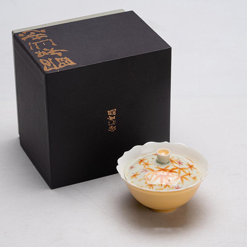 90 мл Ручная роспись Кленовый лист Гайвань Элегантная чайная чаша с крышкой Набор для заваривания чая Крышка-чаша для заваривания Коллекция китайского чайного набора