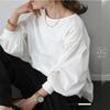 Women's Loose Fit Long Sleeve T-Shirt - Korean & Japanese Inspired Solid Color, Round Neck, for Spring, Autumn, Winter