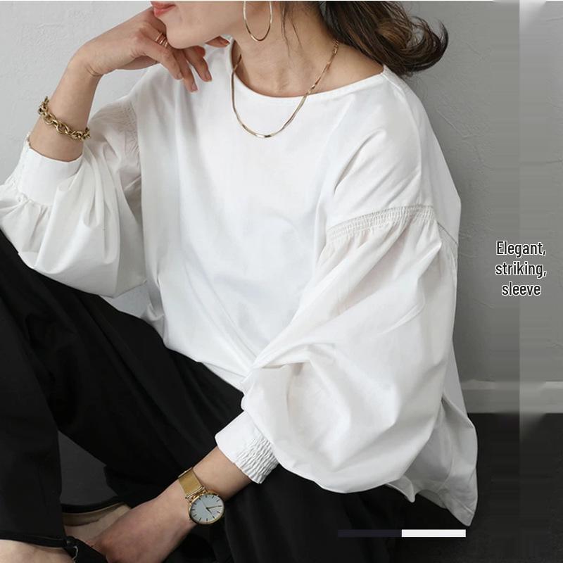 

Women s Loose Fit Long Sleeve T-Shirt - Korean & Japanese Inspired Solid Color, Round Neck, for Spring, Autumn, Winter Extra Large чёрный