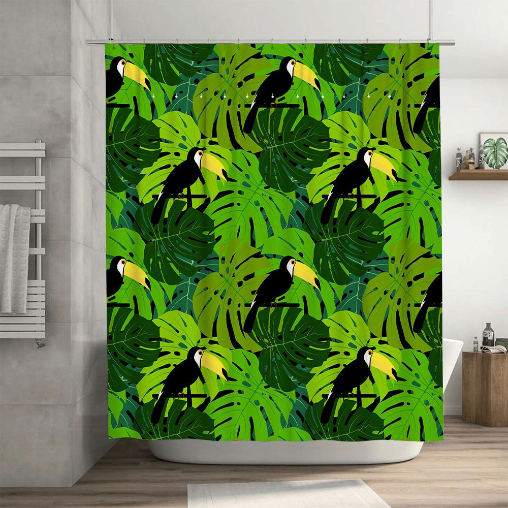 Exotic Bird Leaf Shower Curtain Modern Bathroom Decor for Home Living Room or Hotel