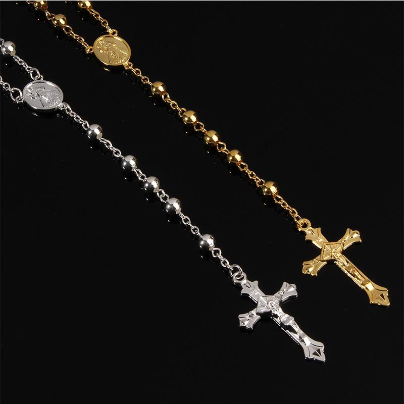 6MM imitation gold iron bead necklace, high-quality necklace, beautiful cross pendant necklace