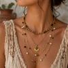 Bohemian Vintage Layered Tiger Eye Stone Pendant Necklace For Women Sun Waterdrop Beaded Sweater Chain Choker Fashion Jewelry