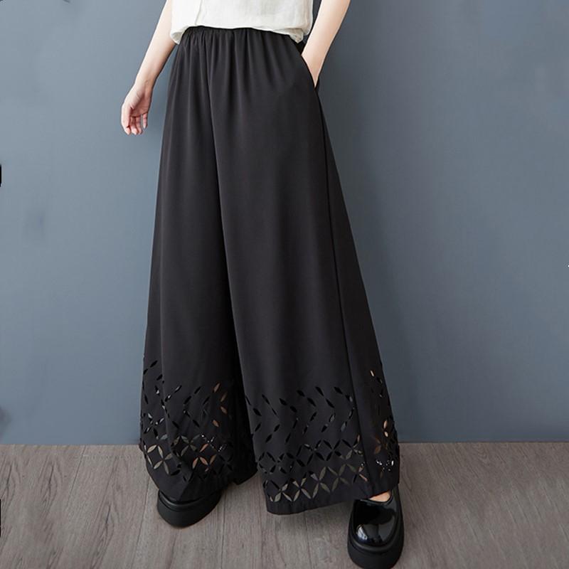Plus Size Vintage High Waist Casual Loose Spring Summer Wide Leg Pants Women Trousers