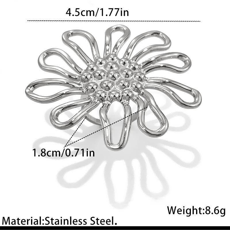 Stainless Steel Hollow Out Rings Women Sunflower Flower Exaggerated Open Rings Fashion Non Fading Party Jewelry Accessories Gift
