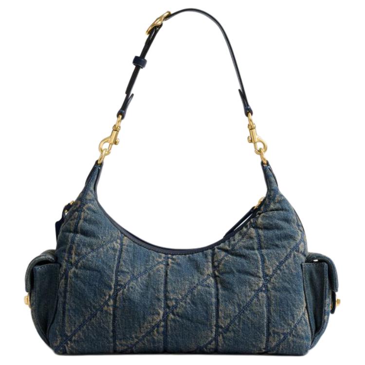 Coach Juliet 30 Denim Quilted Detail Fabric Shoulder Bag Large Women Shoulder Bag Deep-Indigo CDZ72-B4YMW