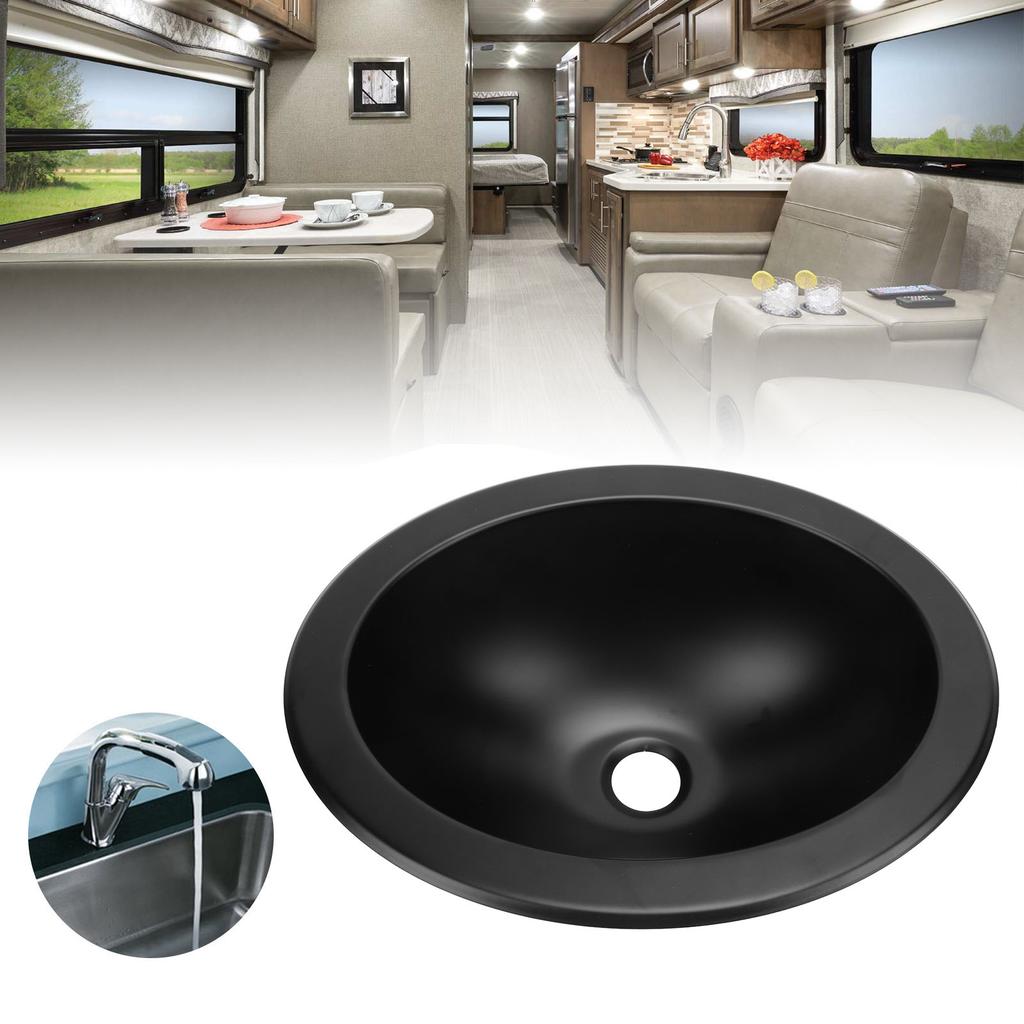 RV Sink 340 X 270 X 120mm RV Bathroom Sink Embedded Installation Round Efficient Drainage Large Capacity Versatile for Boat