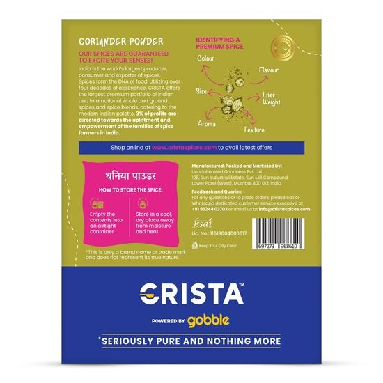 CRISTA Coriander Powder | Ground Dhania | Powdered Dhaniya | Zero Added Colours | Natural & Aromatic | Farm Fresh | 500 Gms